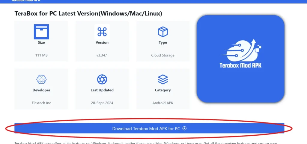 TeraBox for PC Latest Version(Windows/Mac/Linux) 3 navigation download button